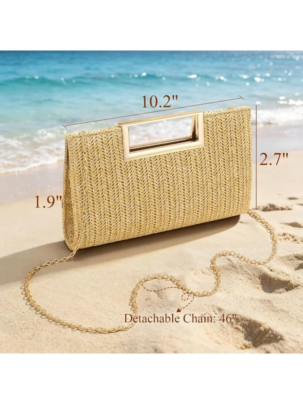 Womens Khaki Clutch Handbag Modern Faux Leather with Metal Handle Evening Bag